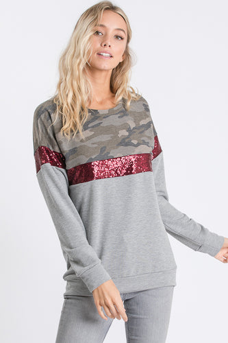 Camo Block Sweatshirt with Sequin Detail